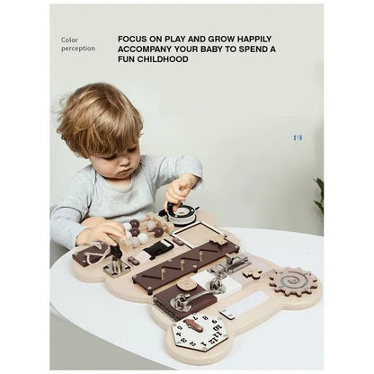 Little Angel 12-in-1 Kids Wooden Activity Busy Board Bear
