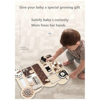 Little Angel 12-in-1 Kids Wooden Activity Busy Board Bear