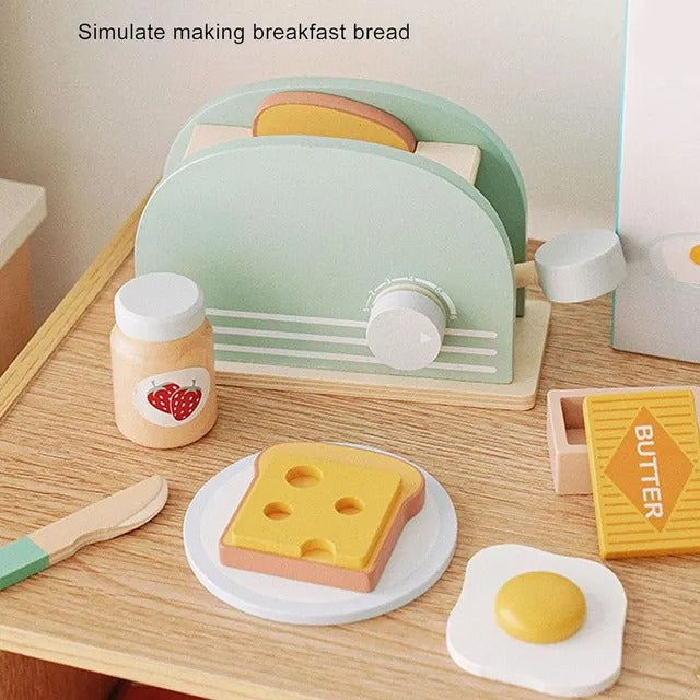 Little Angel Kids Wooden Bread Toaster Play Set – 10 pcs