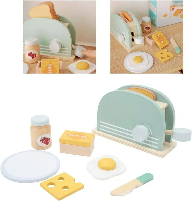 Little Angel Kids Wooden Bread Toaster Play Set – 10 pcs