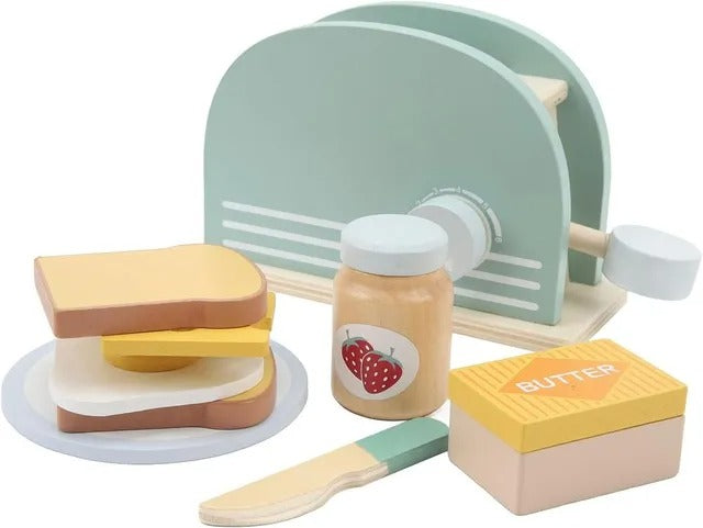 Little Angel Kids Wooden Bread Toaster Play Set – 10 pcs