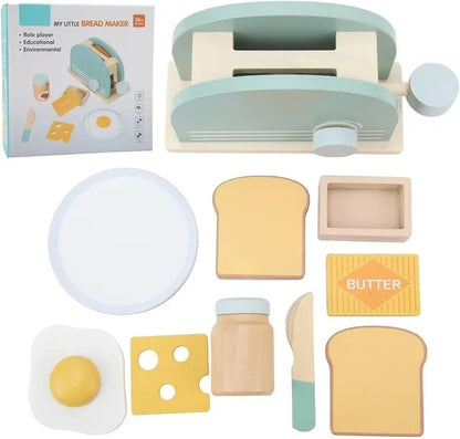Little Angel Kids Wooden Bread Toaster Play Set – 10 pcs