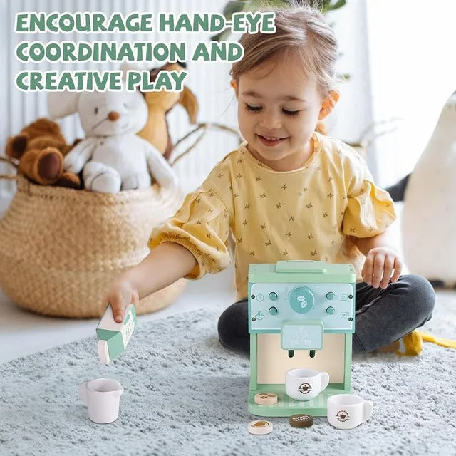 Little Angel Kids Wooden Coffee Maker Play Set – 8 Pcs