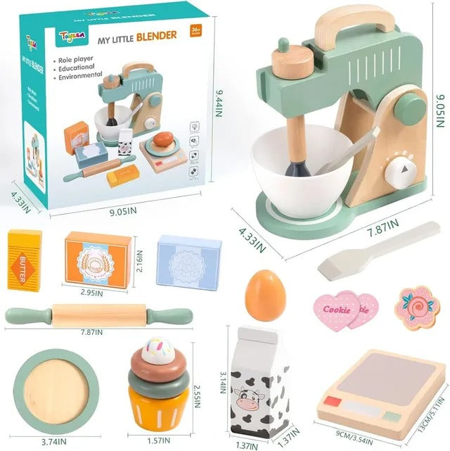 Little Angel Kids Wooden Baking Stand Mixer - 14 Pieces
