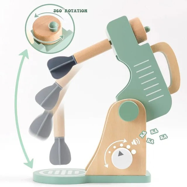 Little Angel Kids Wooden Baking Stand Mixer - 14 Pieces