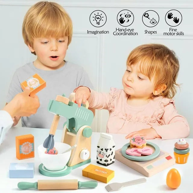Little Angel Kids Wooden Baking Stand Mixer - 14 Pieces