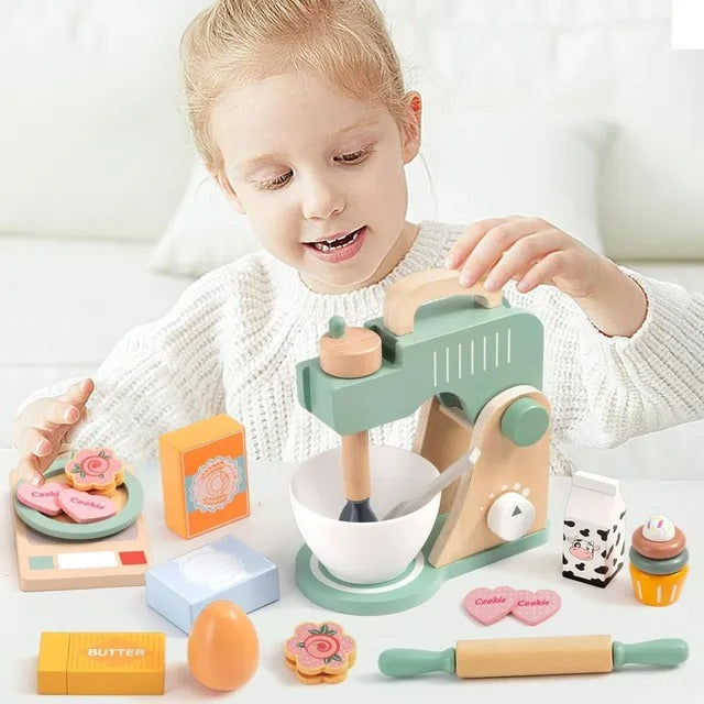 Little Angel Kids Wooden Baking Stand Mixer - 14 Pieces