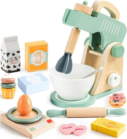 Little Angel Kids Wooden Baking Stand Mixer - 14 Pieces
