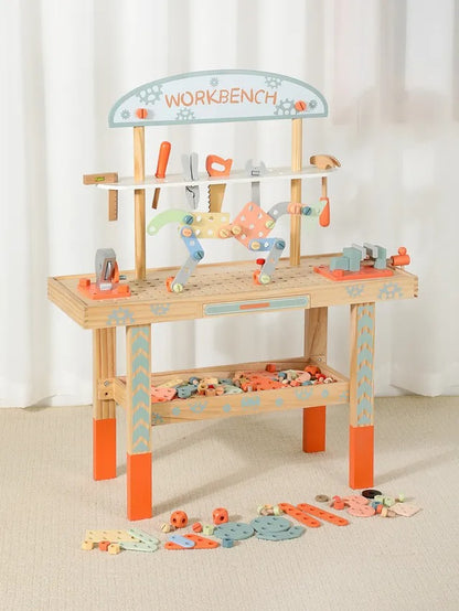 Little Angel Kids Wooden Tool Bench Set With Accessories