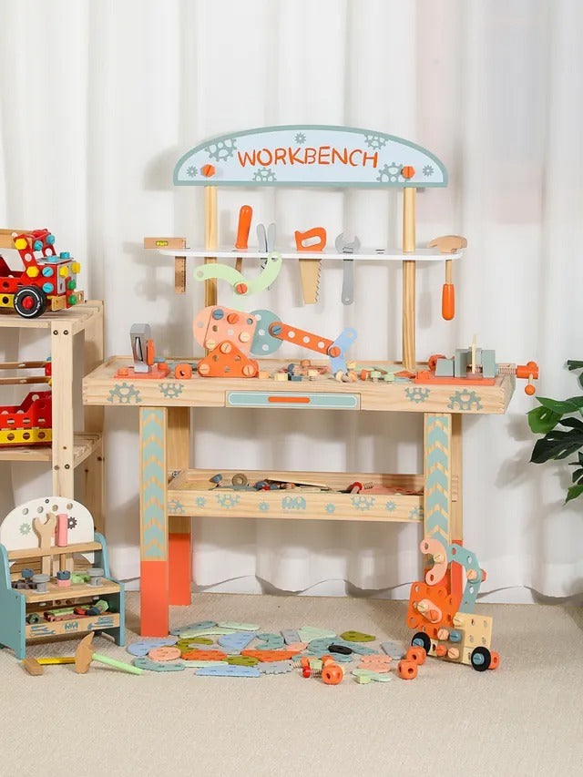 Little Angel Kids Wooden Tool Bench Set With Accessories