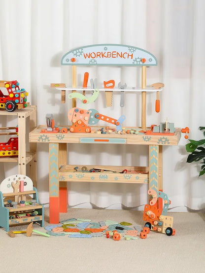 Little Angel Kids Wooden Tool Bench Set With Accessories