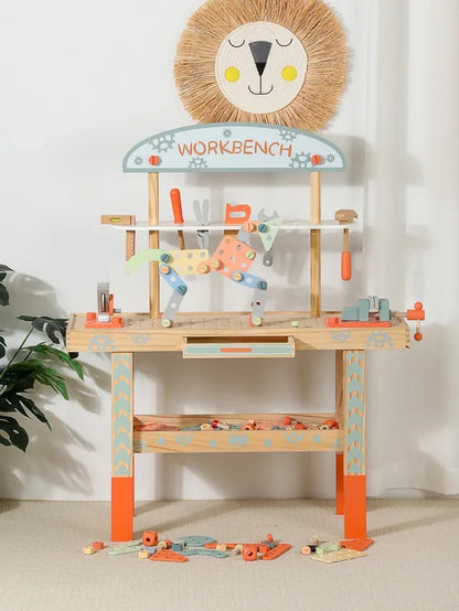Little Angel Kids Wooden Tool Bench Set With Accessories