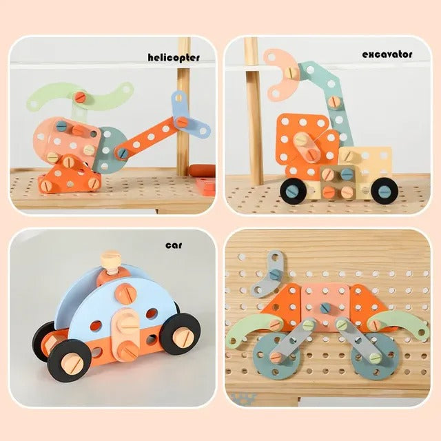 Little Angel Kids Wooden Tool Bench Set With Accessories