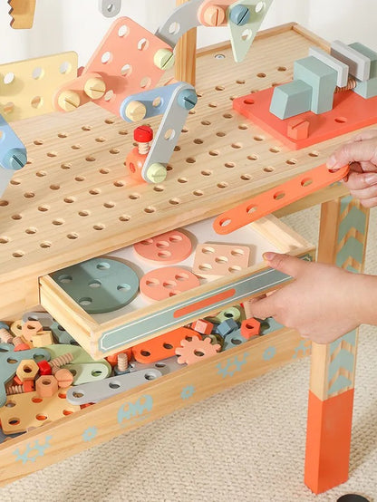 Little Angel Kids Wooden Tool Bench Set With Accessories