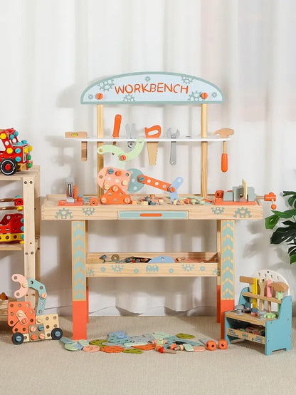 Little Angel Kids Wooden Tool Bench Set With Accessories
