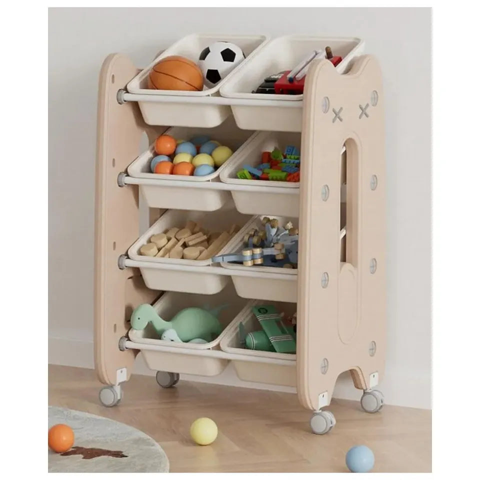Little Angel - Toys Organizer Cabinet with Storage Bins & Wheels - Coffee