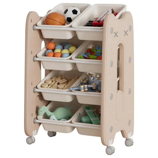 Little Angel - Toys Organizer Cabinet with Storage Bins & Wheels - Coffee