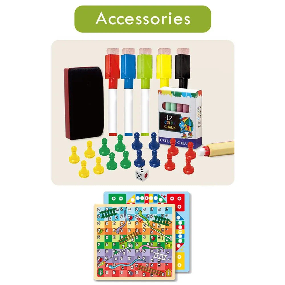 Little Story Artist Double Sided Handbag Drawing Board With Board Game (Green, 31 Pcs)