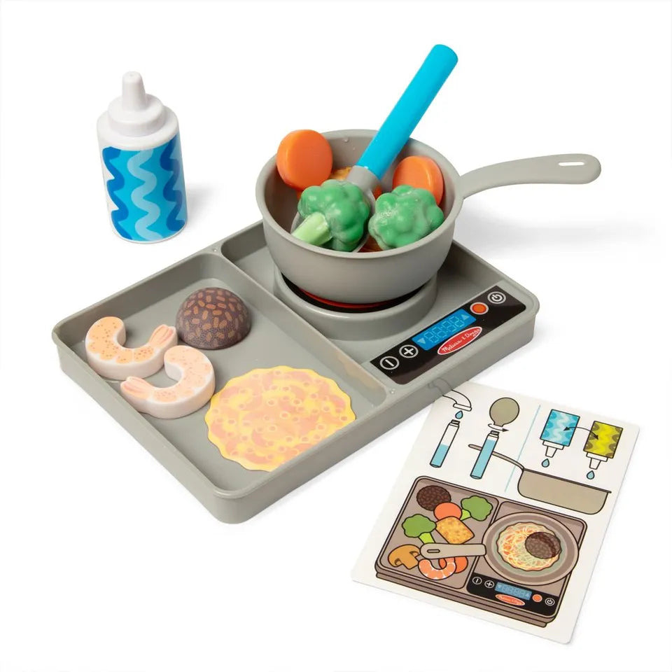 Melissa & Doug - Simmer & Stir Stovetop Pretend Play Set - 19 Pcs - Multicolor