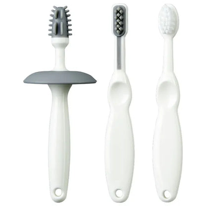 Mininor Infant to Toddler Tooth Brush Training Set (White/Grey)