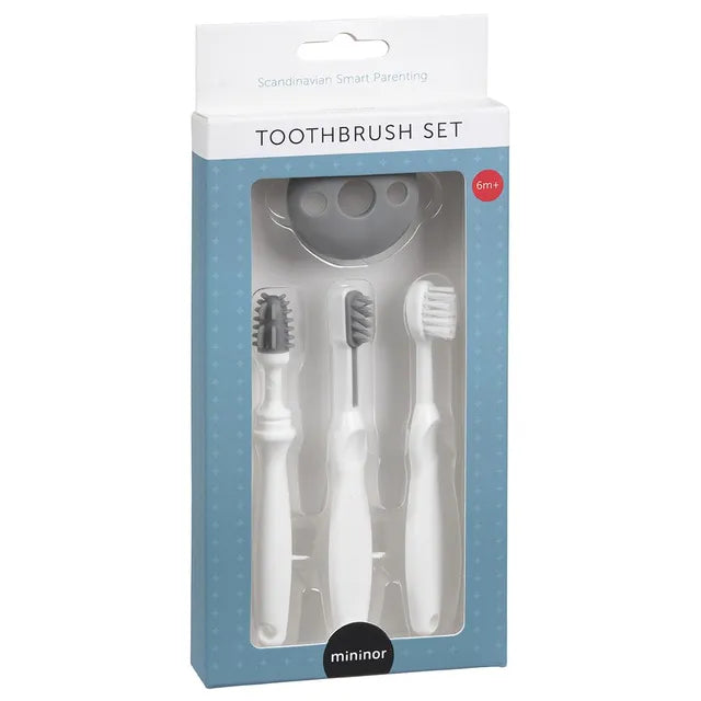 Mininor Infant to Toddler Tooth Brush Training Set (White/Grey)