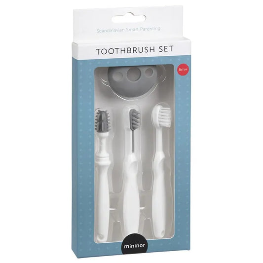 Mininor Infant to Toddler Tooth Brush Training Set (White/Grey)