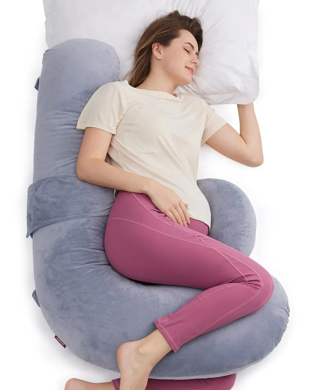 Momcozy Original F-Shaped Adjustable Maternity Pillow (Velvet-Grey)