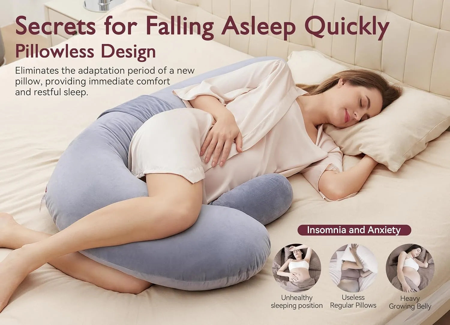 Momcozy Original F-Shaped Adjustable Maternity Pillow (Velvet-Grey)