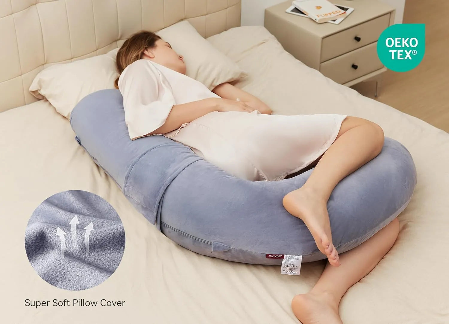 Momcozy Original F-Shaped Adjustable Maternity Pillow (Velvet-Grey)