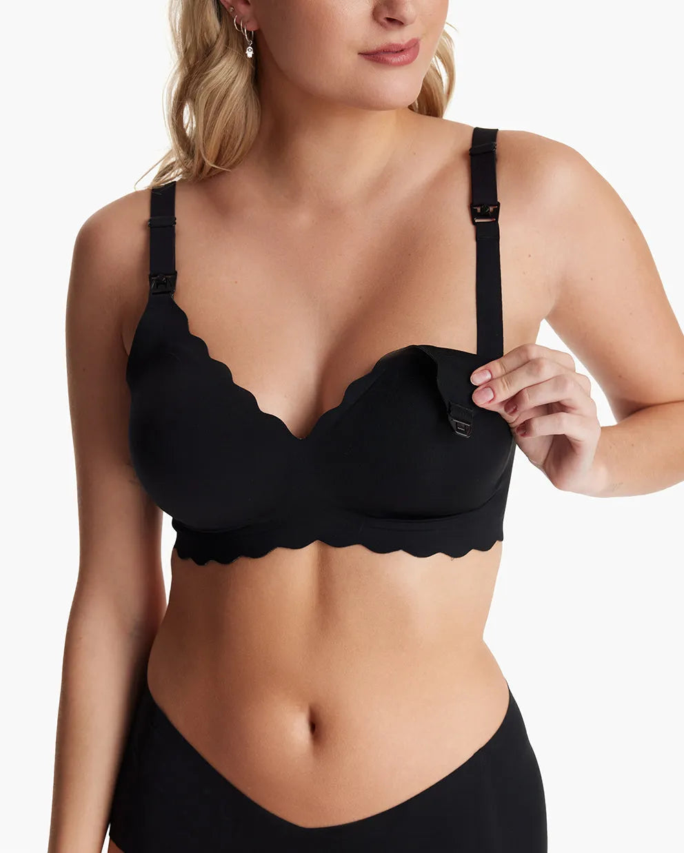 Momcozy Seamless Support Floral Nursing Bra with Jelly Strip (Black)