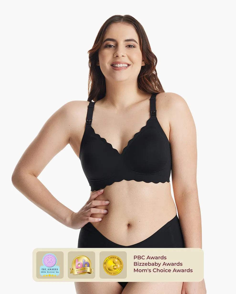 Momcozy Seamless Support Floral Nursing Bra with Jelly Strip (Black)