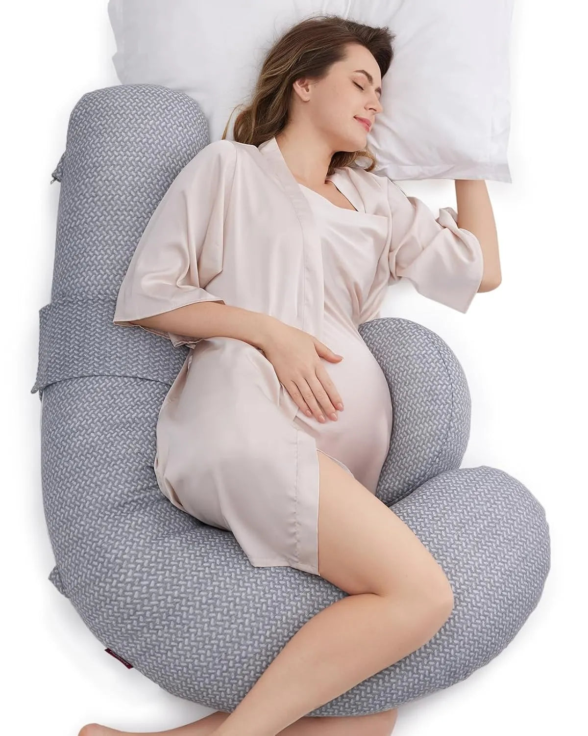 Momcozy F-Shaped Pregnancy Pillow with Air Layer Cover