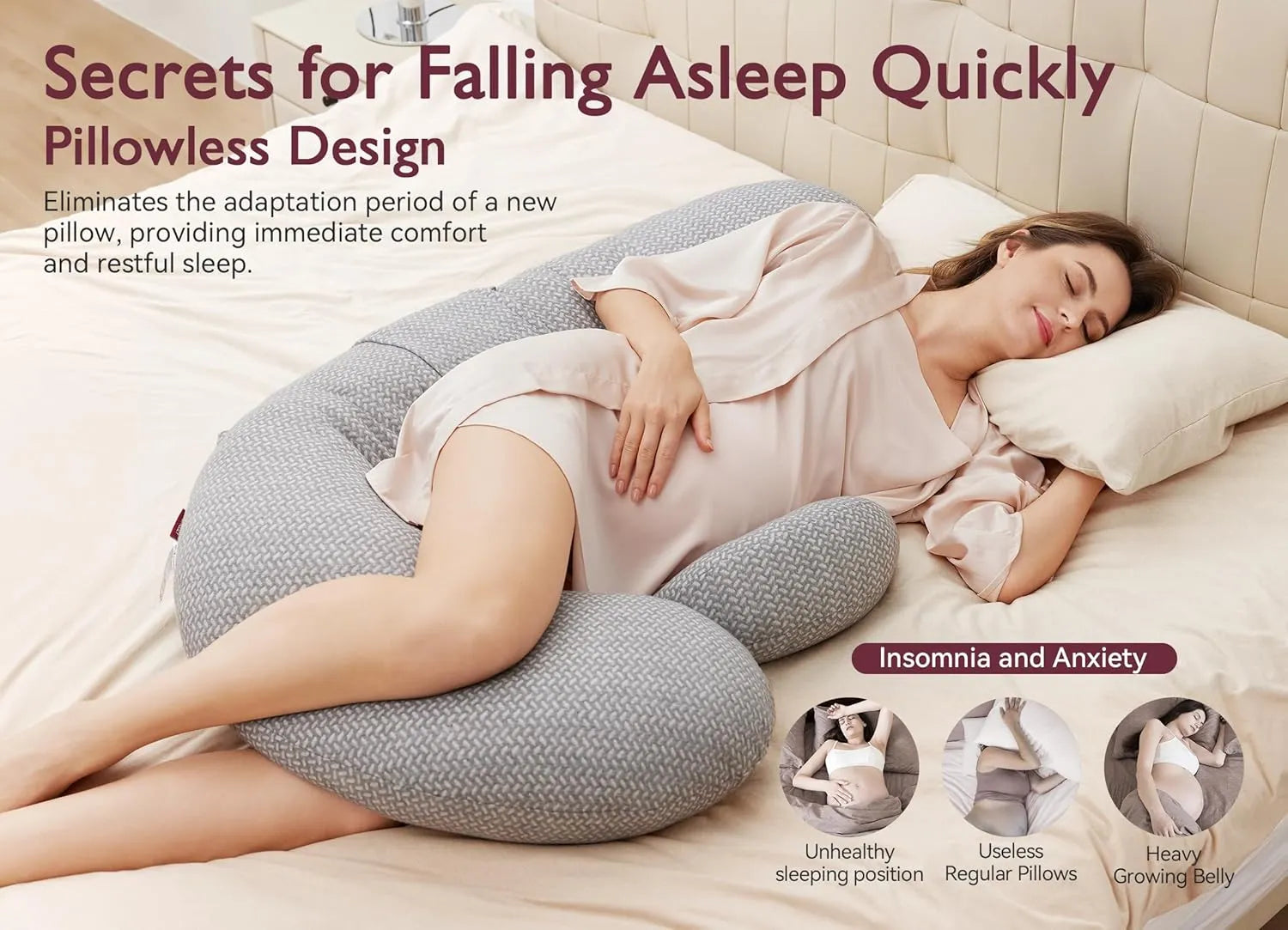 Momcozy F-Shaped Pregnancy Pillow with Air Layer Cover