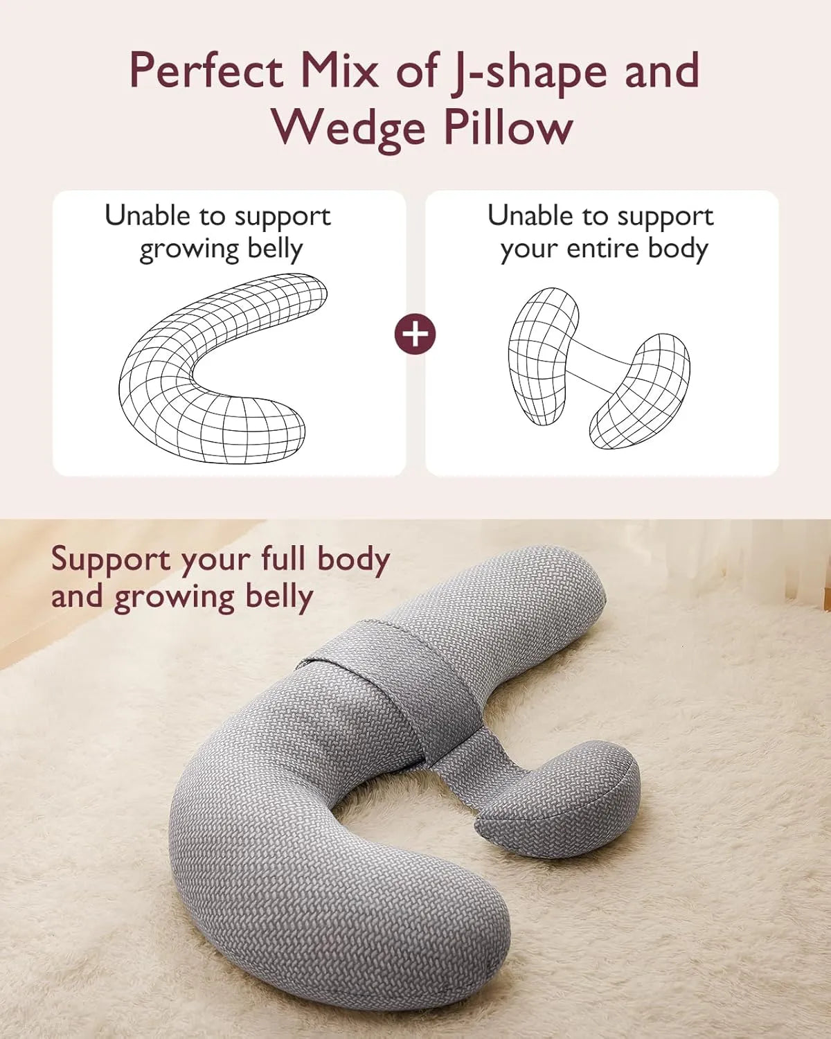 Momcozy F-Shaped Pregnancy Pillow with Air Layer Cover