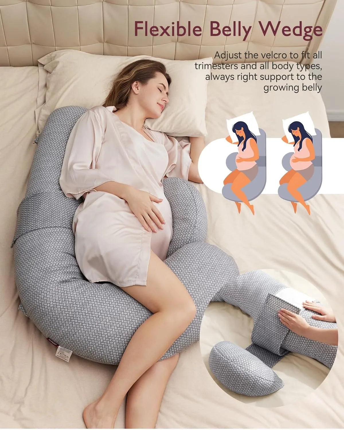 Momcozy F-Shaped Pregnancy Pillow with Air Layer Cover