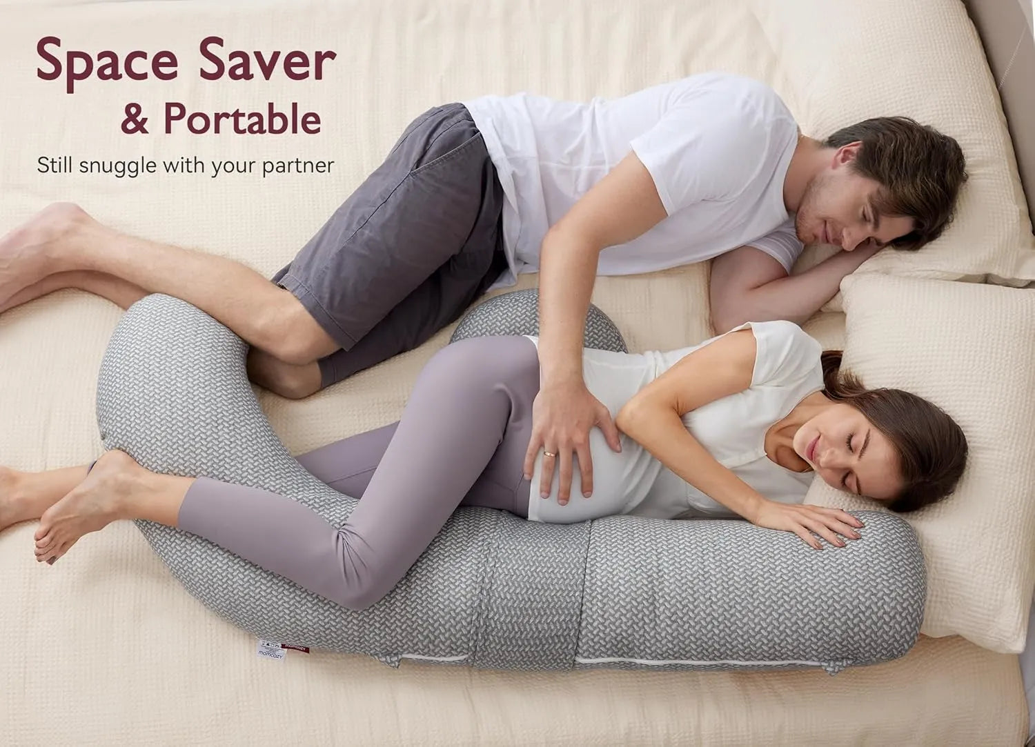 Momcozy F-Shaped Pregnancy Pillow with Air Layer Cover