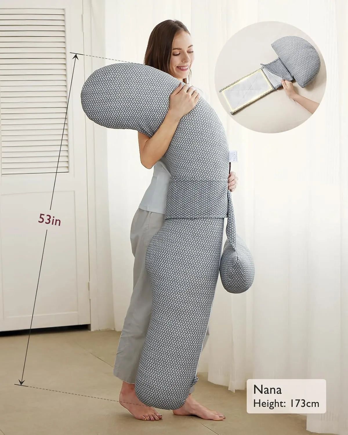 Momcozy F-Shaped Pregnancy Pillow with Air Layer Cover