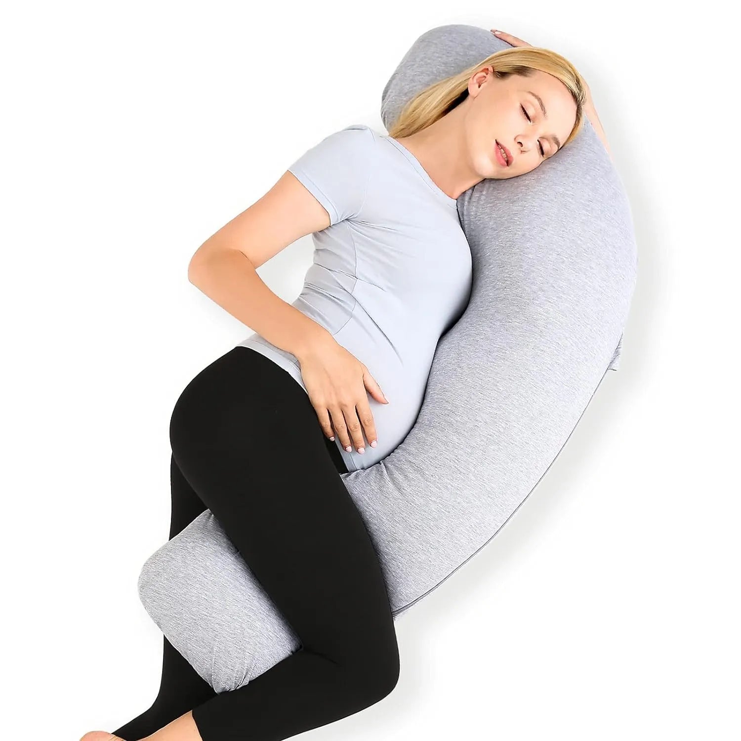 Momcozy J-Shaped Maternity Body Pillow (Grey)