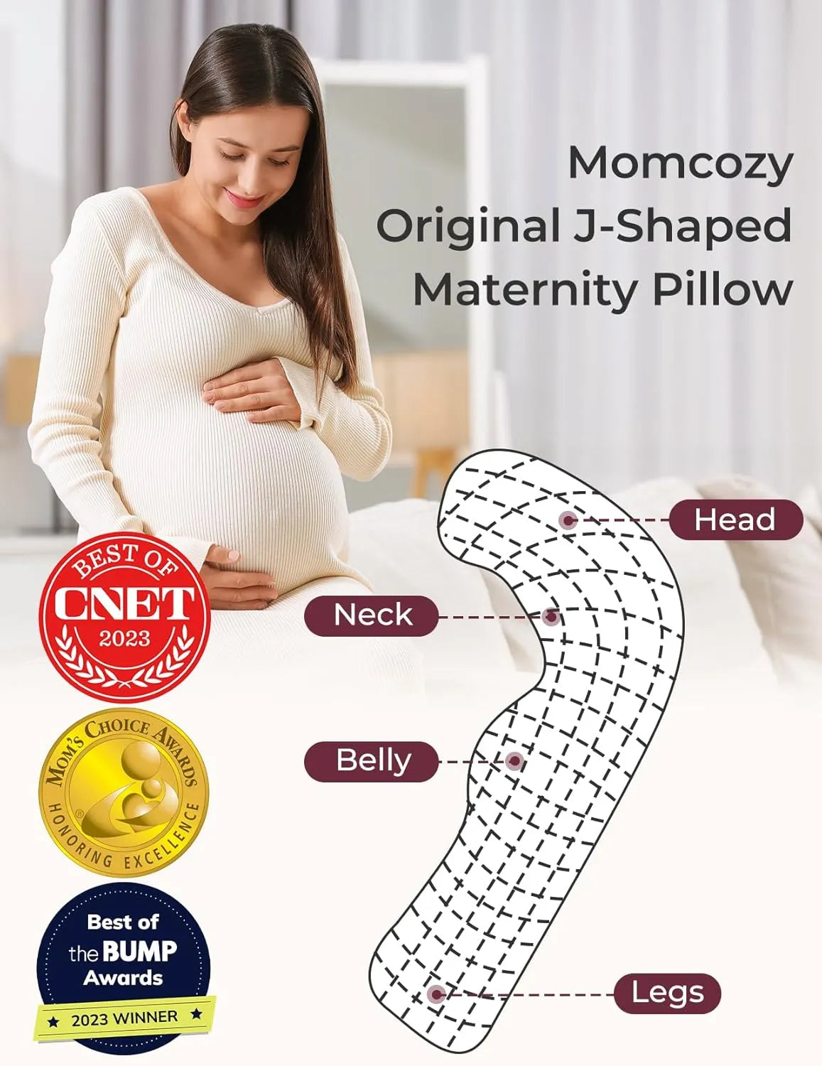 Momcozy J-Shaped Maternity Body Pillow (Grey)