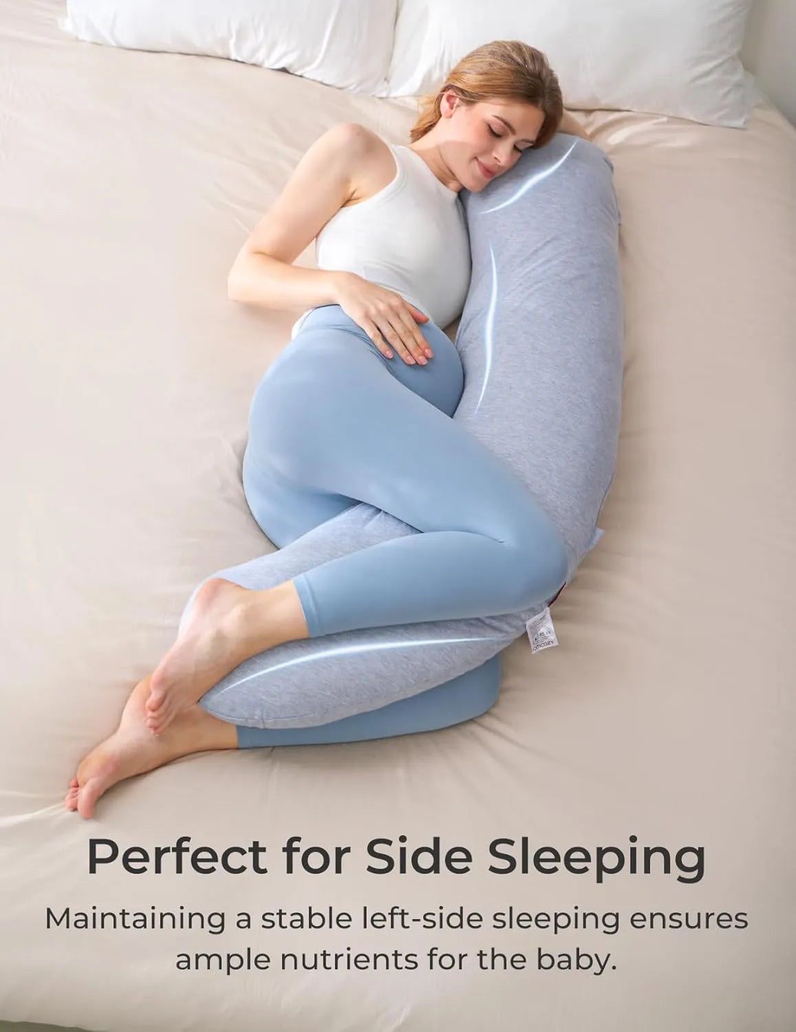 Momcozy J-Shaped Maternity Body Pillow (Grey)