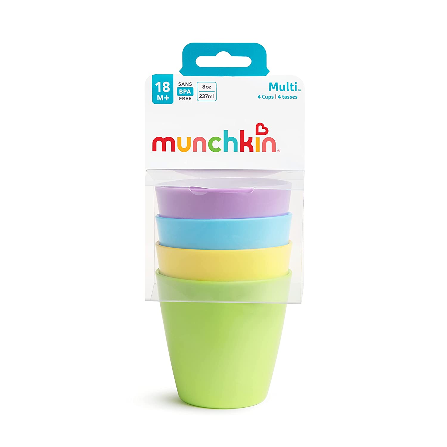 Munchkin Multi Open Training Toddler Cups, 8 Ounce, 4 Pack.