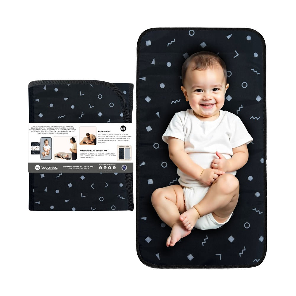 Neobreez Reusable Diaper Changing Pad/Mat, Wipeable Surface (Dark Grey/Black)