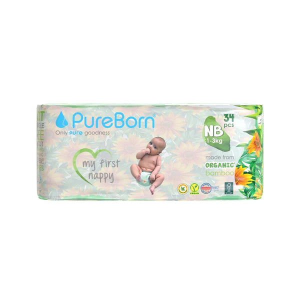 PureBorn Organic Bamboo Nappies, Newborn