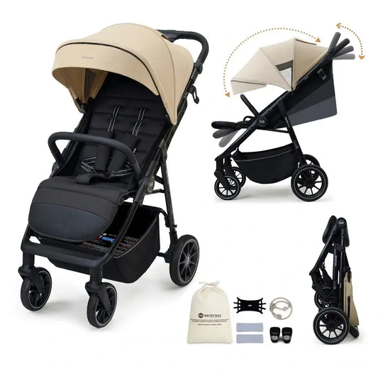 Neobreez Tetra Pushchair Stroller with Cup Holder – Beige/Black
