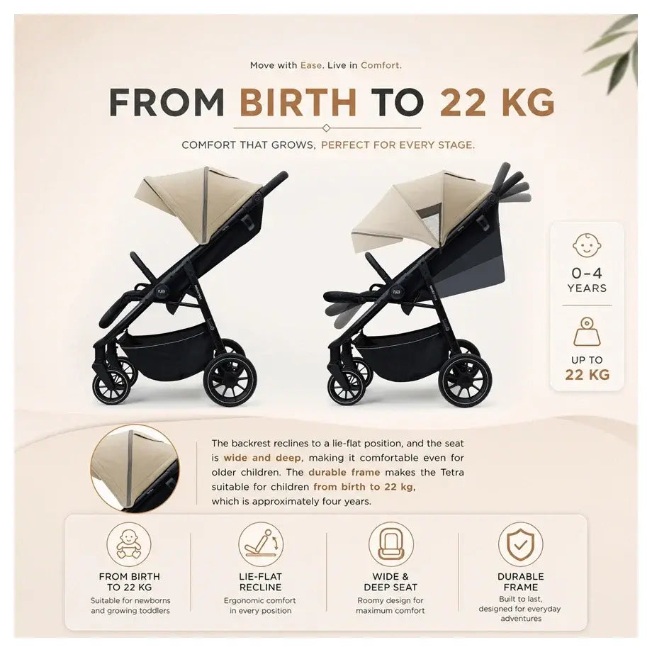 Neobreez Tetra Pushchair Stroller with Cup Holder – Beige/Black
