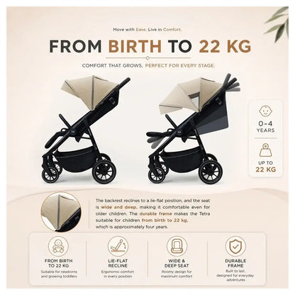 Neobreez Tetra Pushchair Stroller with Cup Holder – Beige/Black