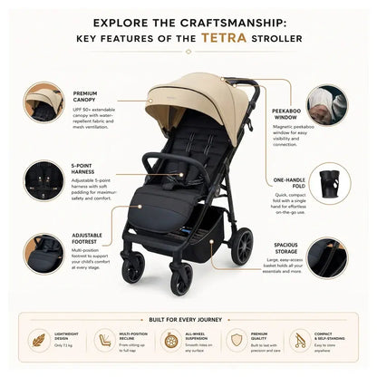 Neobreez Tetra Pushchair Stroller with Cup Holder – Beige/Black