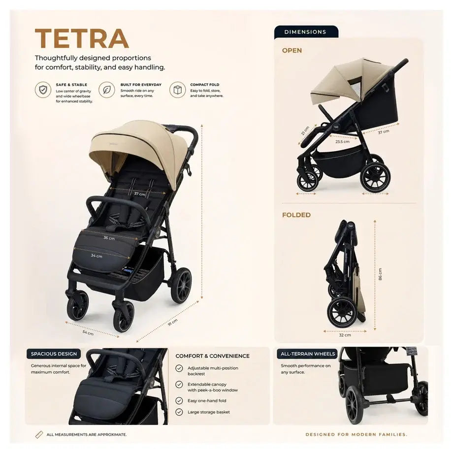 Neobreez Tetra Pushchair Stroller with Cup Holder – Beige/Black