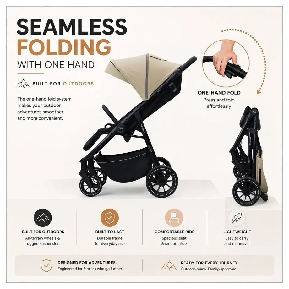 Neobreez Tetra Pushchair Stroller with Cup Holder – Beige/Black