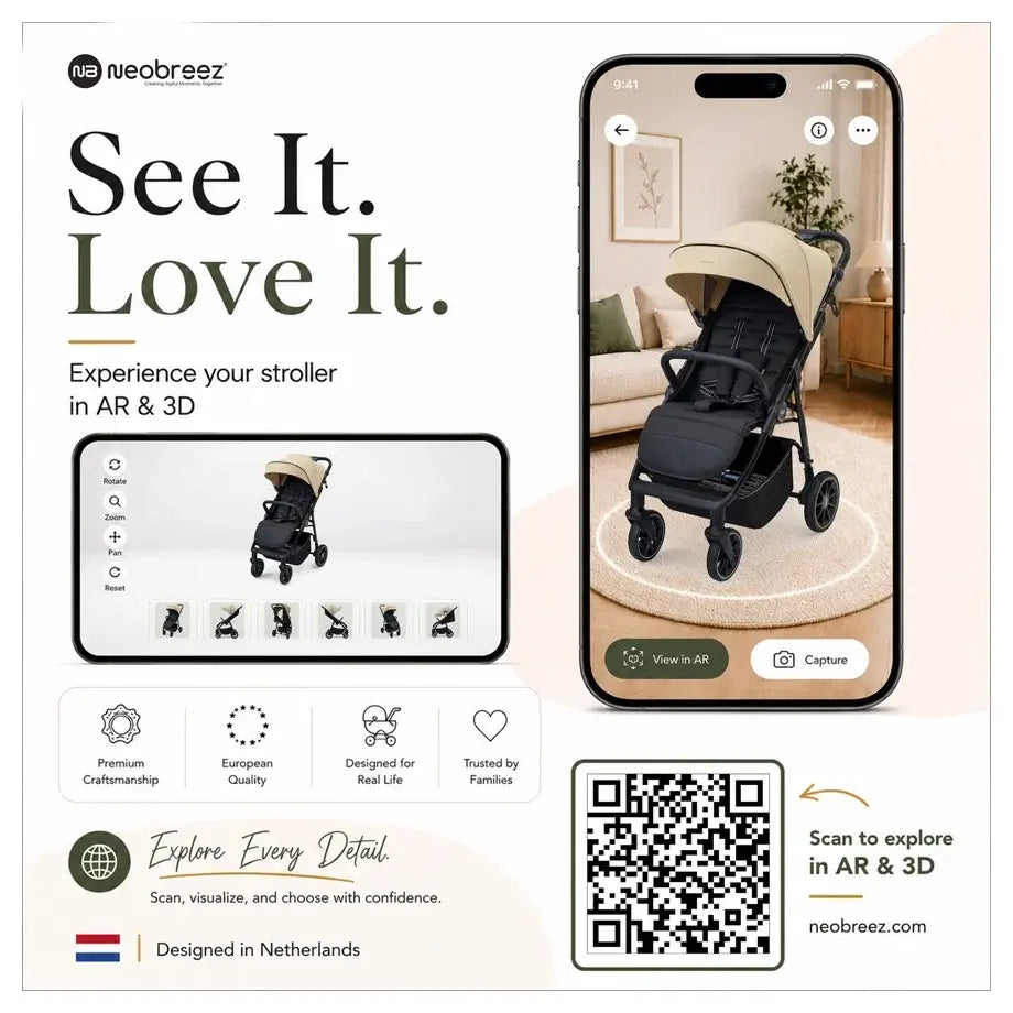 Neobreez Tetra Pushchair Stroller with Cup Holder – Beige/Black